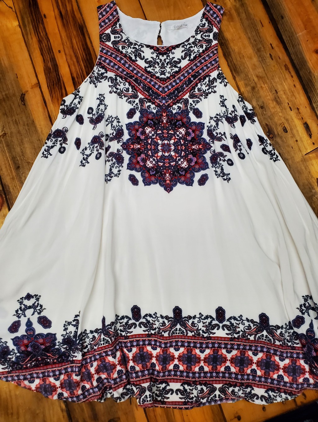 Taylor & Sage White Paisley Medallion Midi Dress Size L Boho Festival Summer